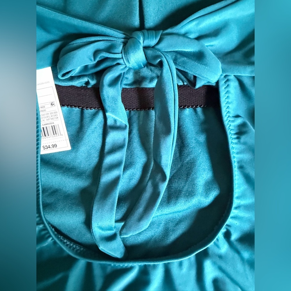 Shade & Shore Teal Strapless One-Piece Swimsuit Back Cutout Bow NWT Size Large - Picture 4 of 8